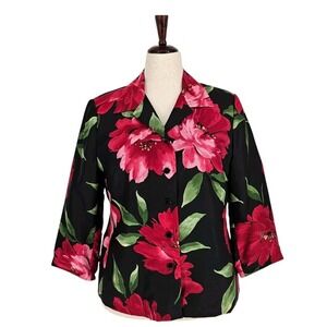 VTG 90s Savvy Silk Black Floral Blouse Womens 14 Quiet Luxury Cocktail
